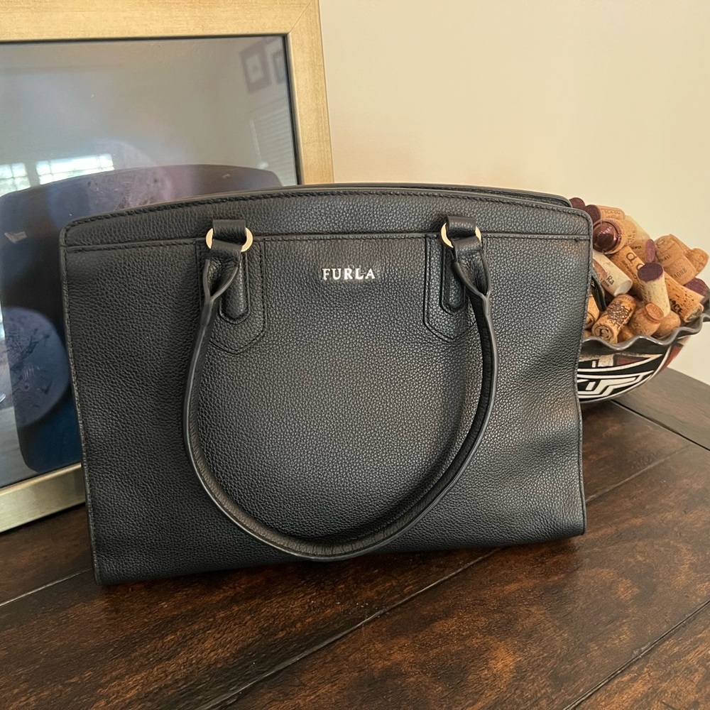Furla Black Pebble Leather Tote Bag